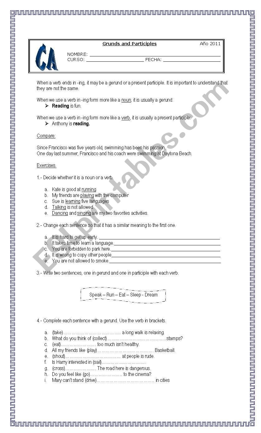 gerunds worksheet