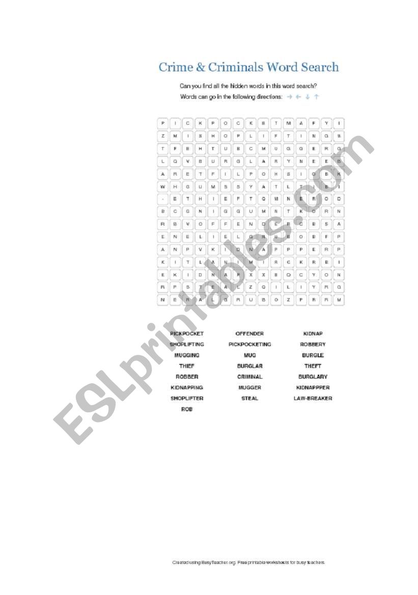 crime puzzle worksheet