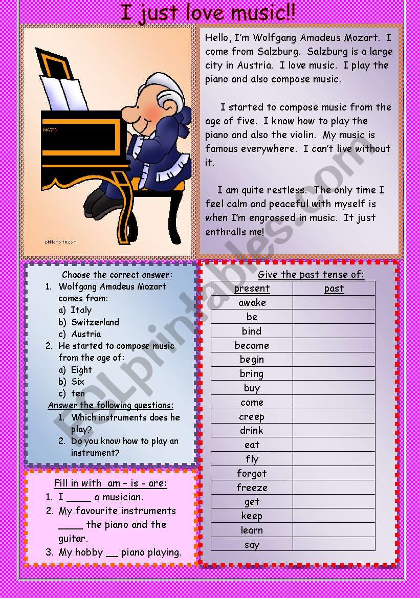 I just love music! worksheet