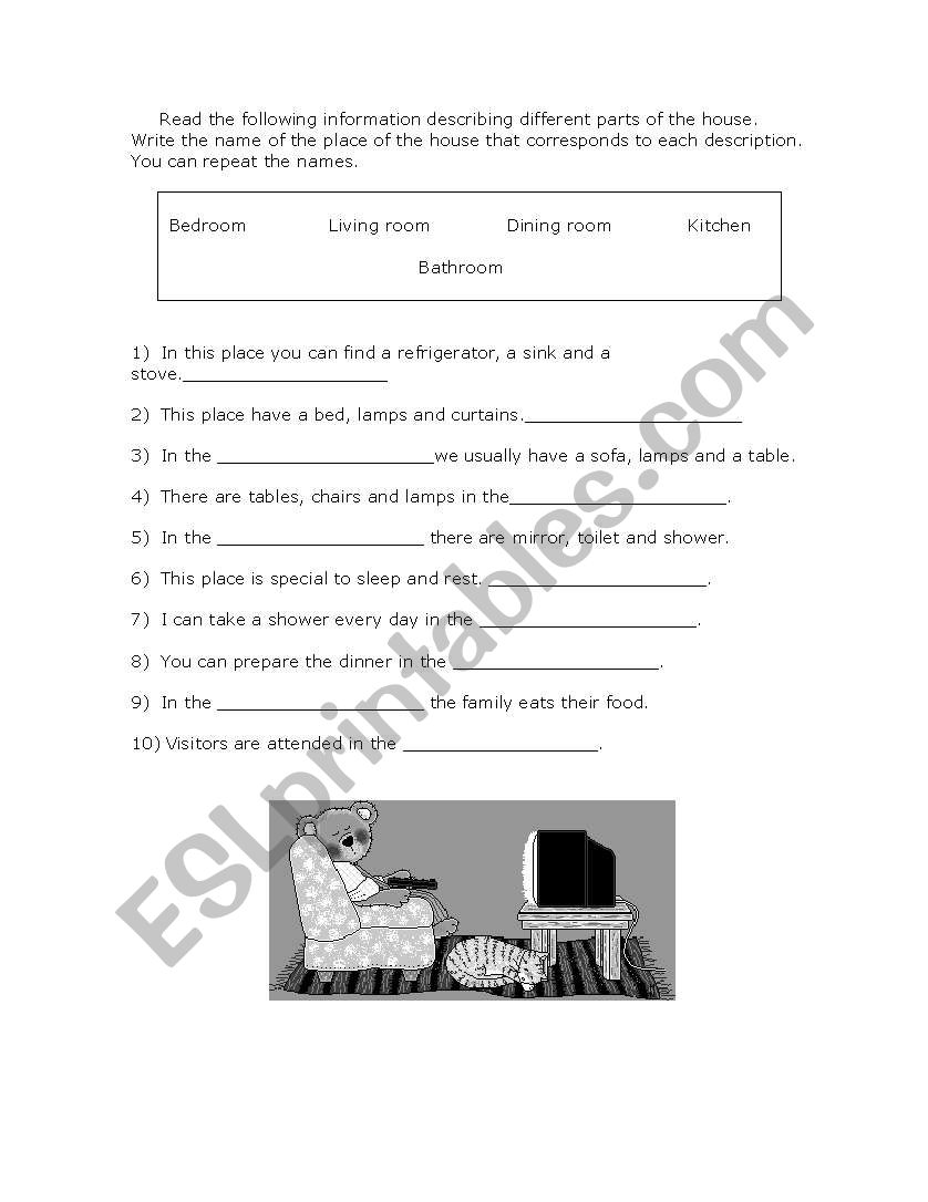 Parts of the house worksheet