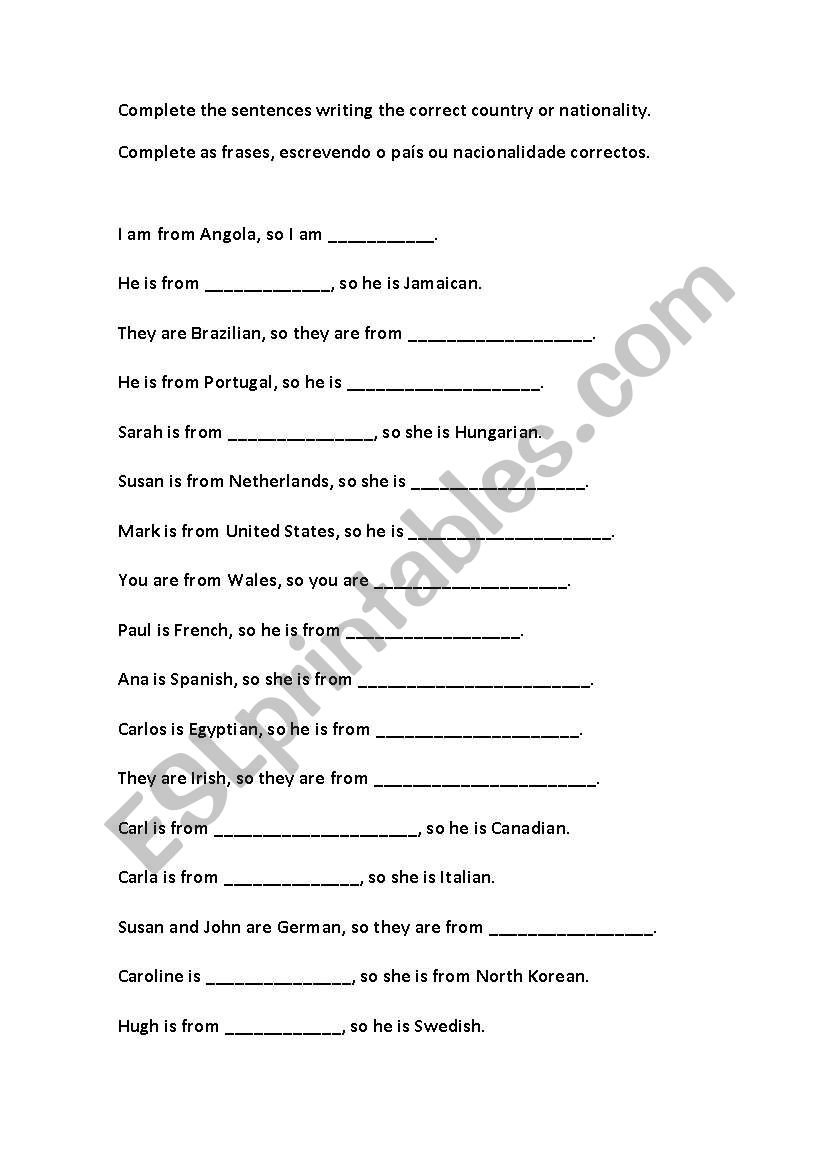 countries and nationalities worksheet