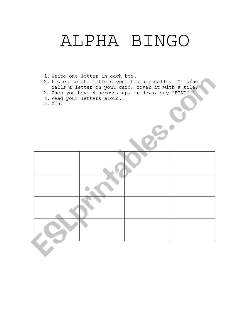 Alphabet Bingo worksheet