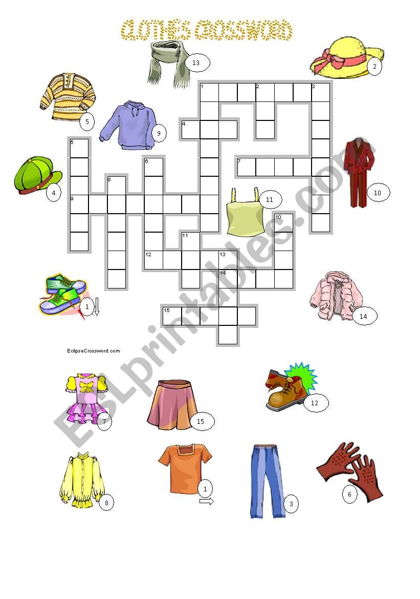 CLOTHES crossword worksheet
