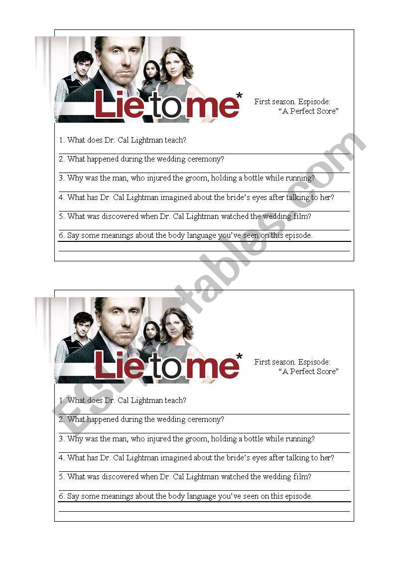 Lie to me - first episode worksheet