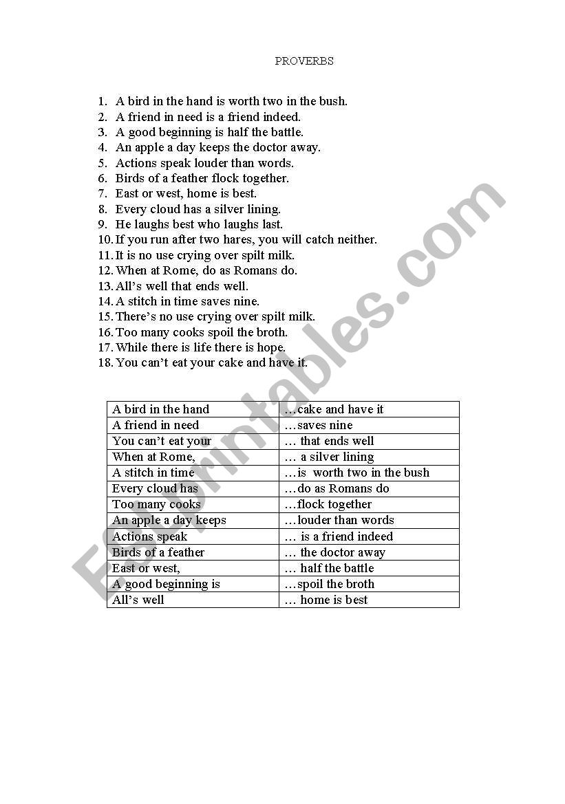 Proverbs worksheet