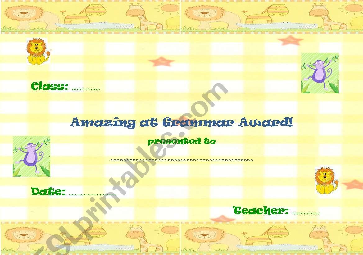 Amazing at Grammar Award worksheet