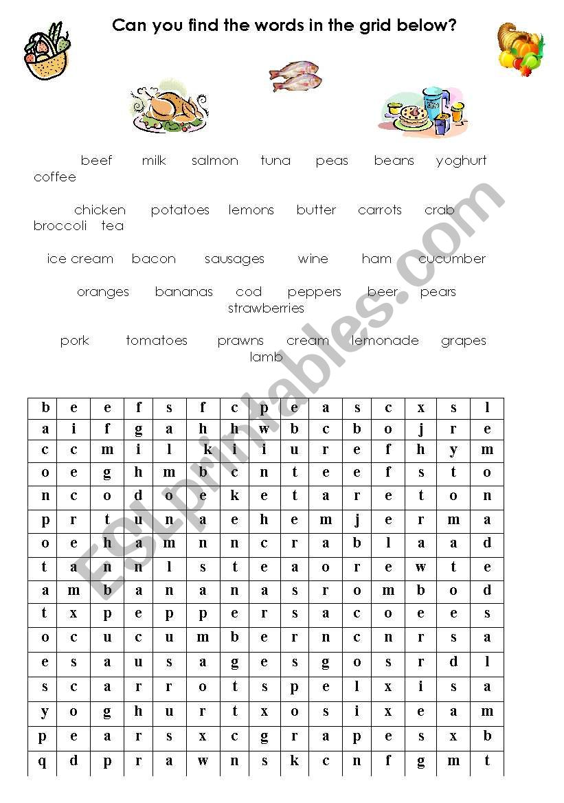 food and drink vocabulary wordsearch