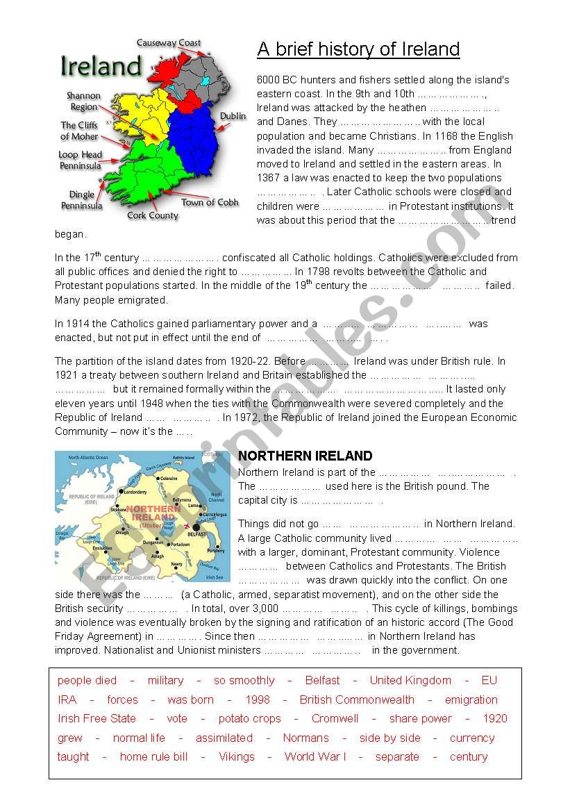 A brief history of Ireland worksheet