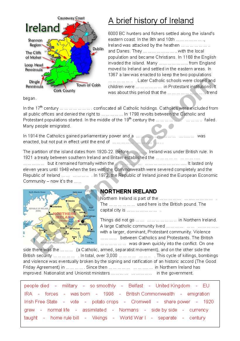 A brief history of Ireland worksheet