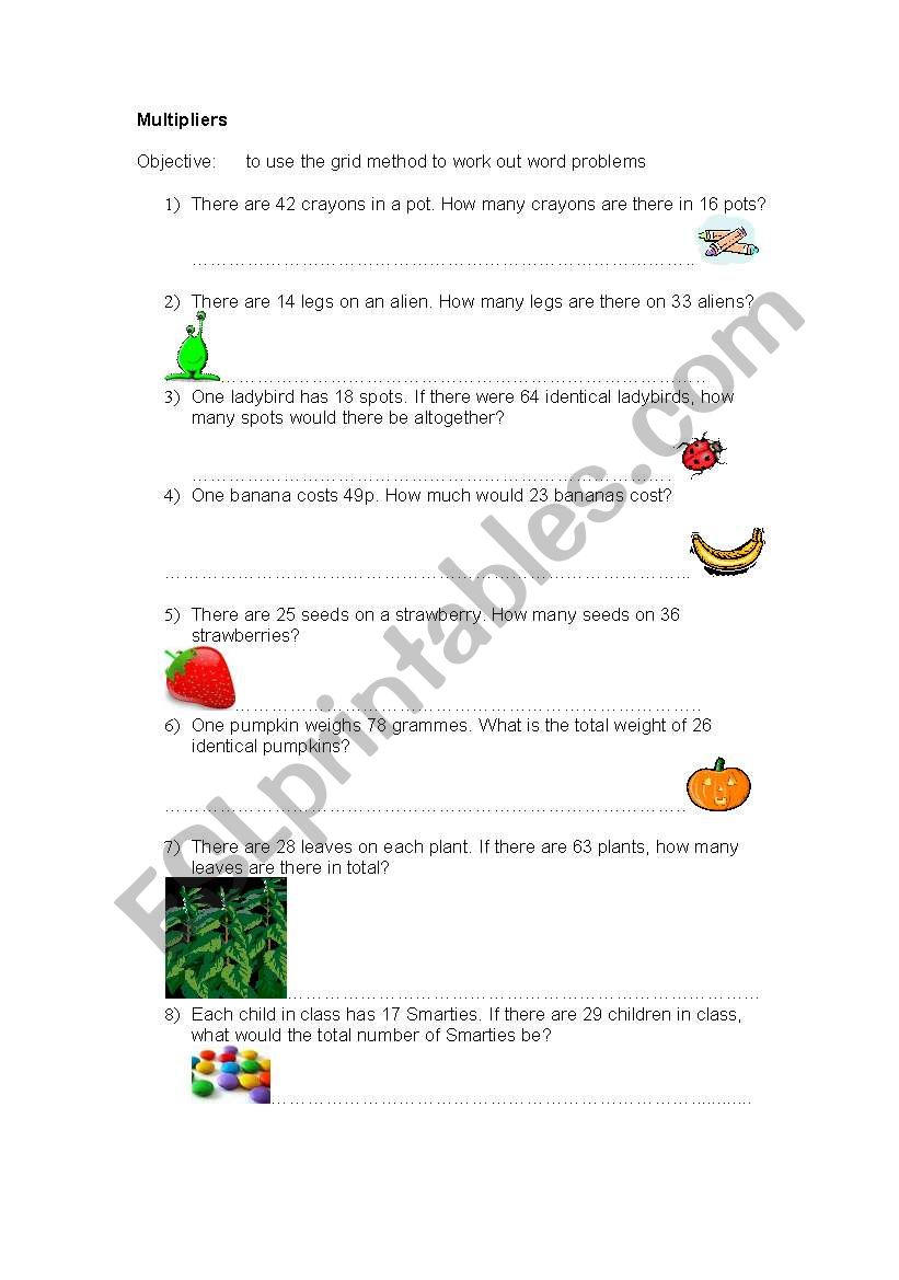 Multiplication word problems worksheet