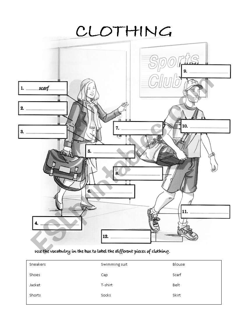Pieces of Clothing worksheet