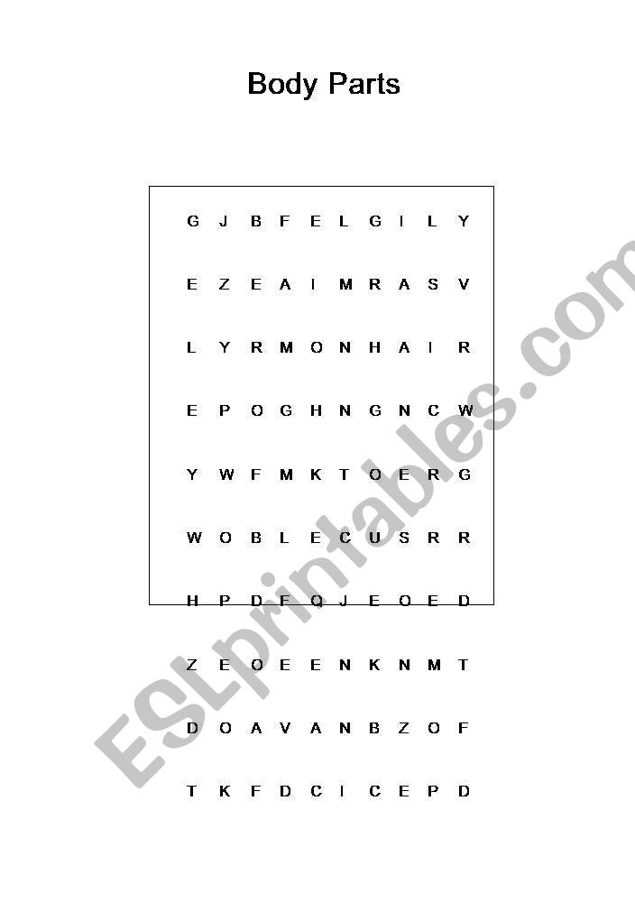 body parts wordsearch worksheet