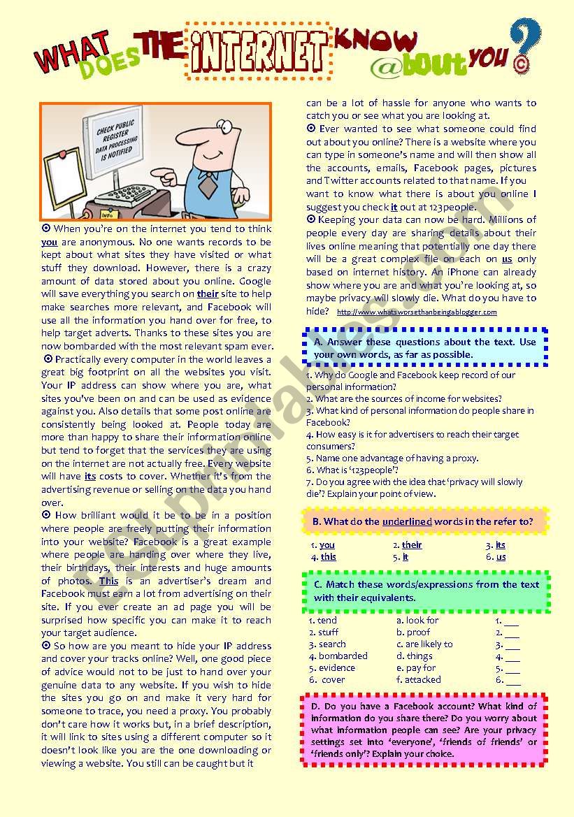 reading & comprehension Â´What Does The Internet Know About You?Â´