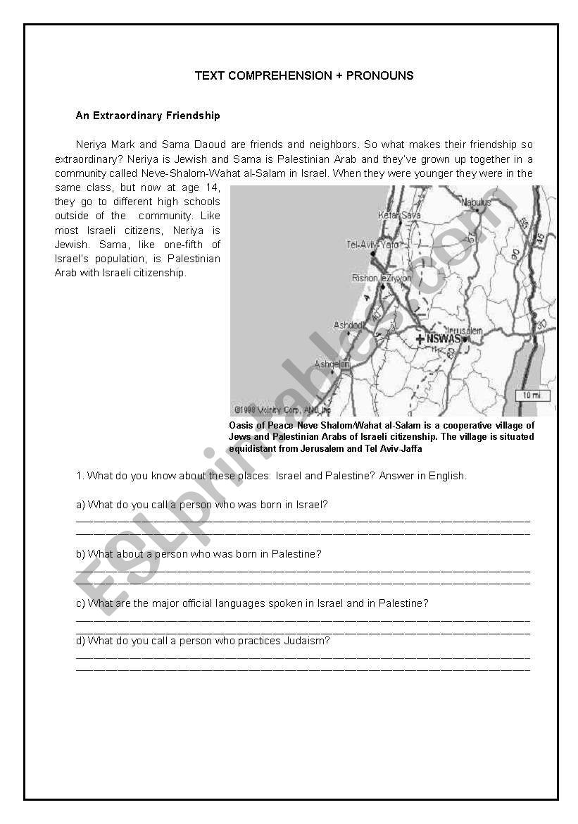 TEXT COMPREHENSION + PRONOUNS worksheet