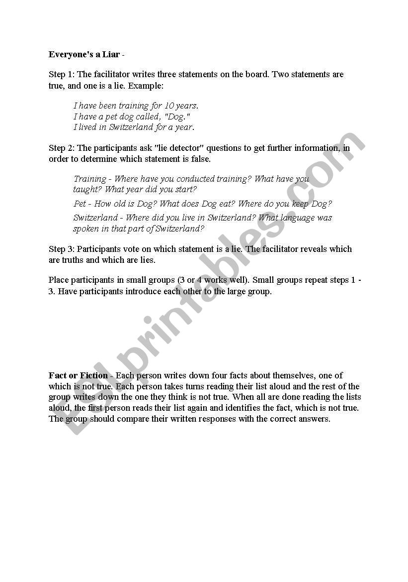 ice breaker worksheet