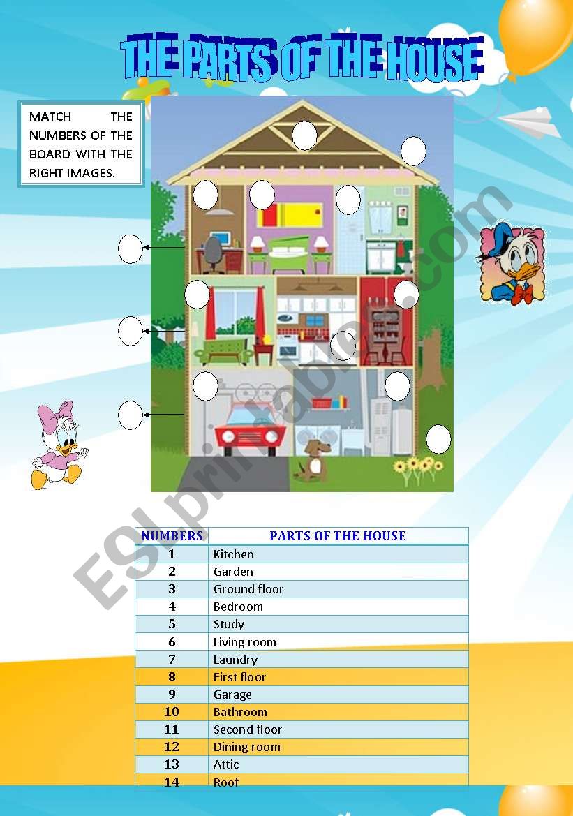 THE PARTS OF THE HOUSE worksheet