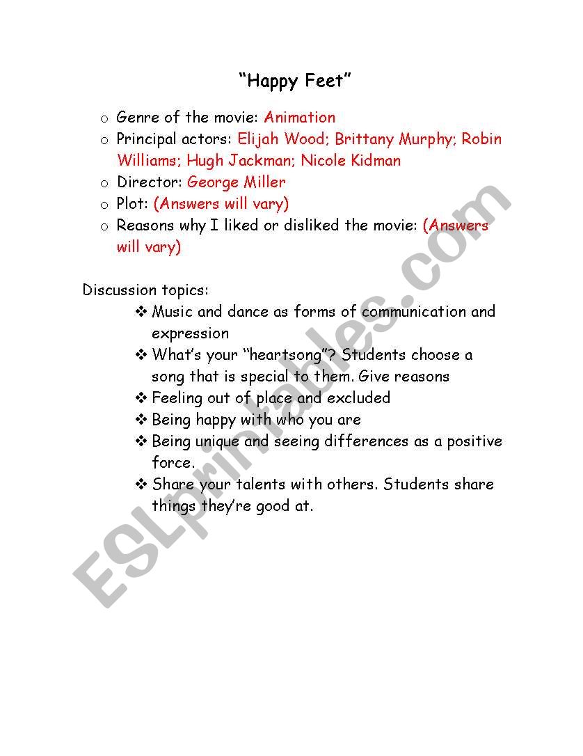 ´Happy Feet´ exercise worksheet
