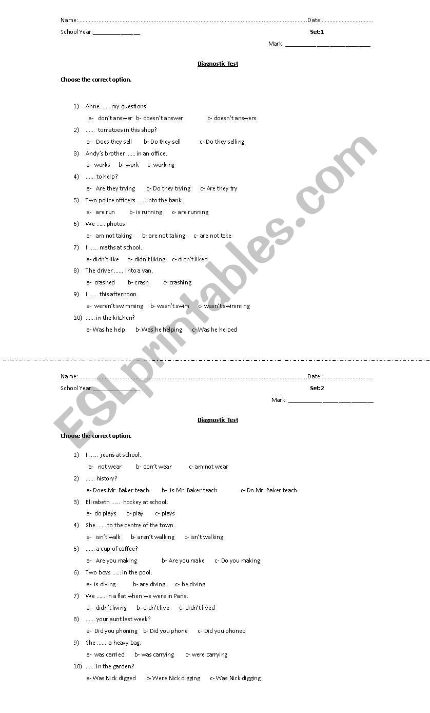 Test on Tenses worksheet