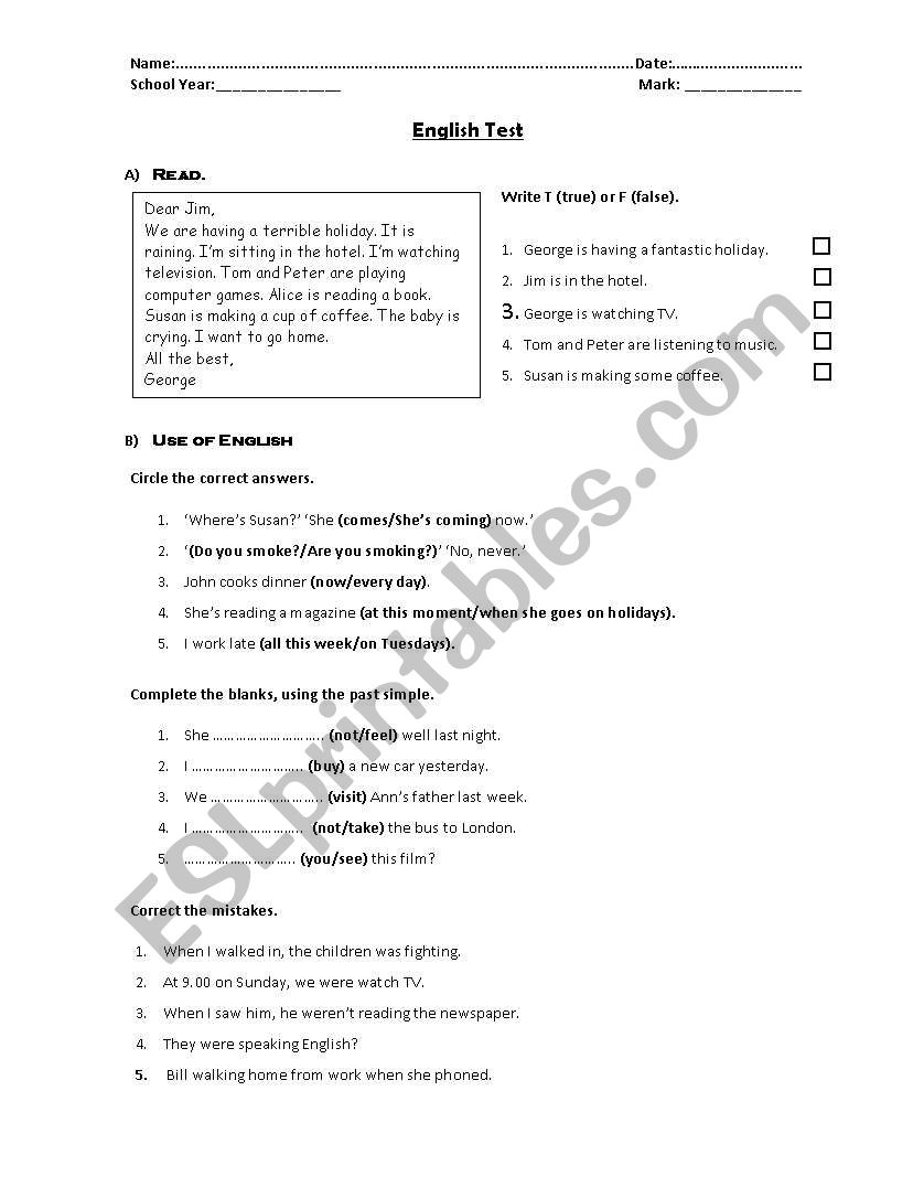 Test on tenses - present and past