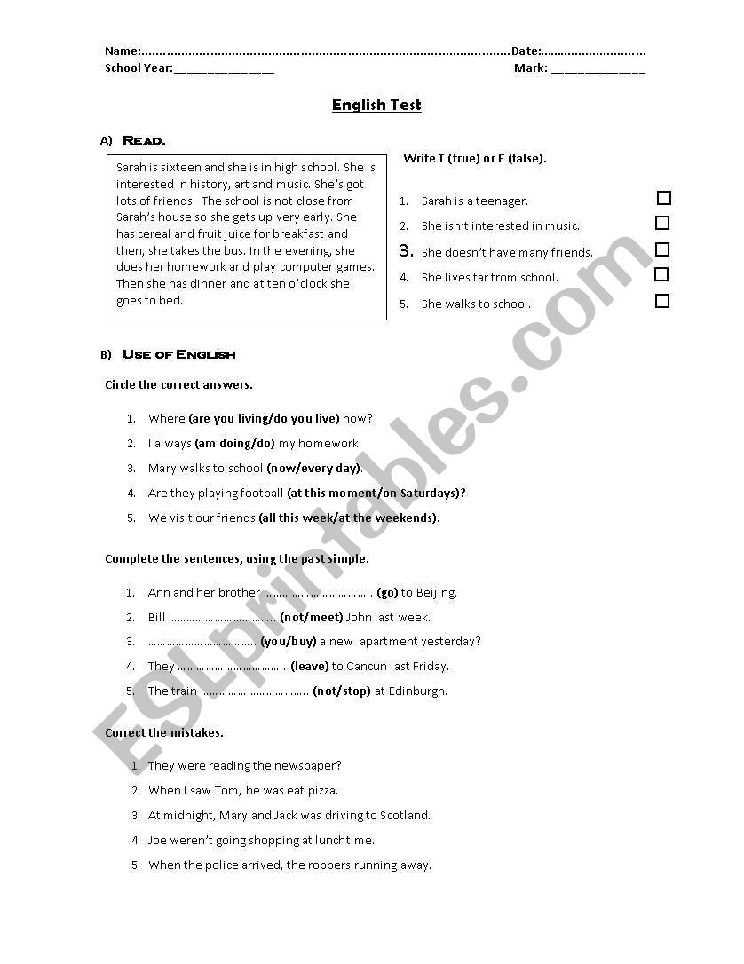 Tenses revision worksheet