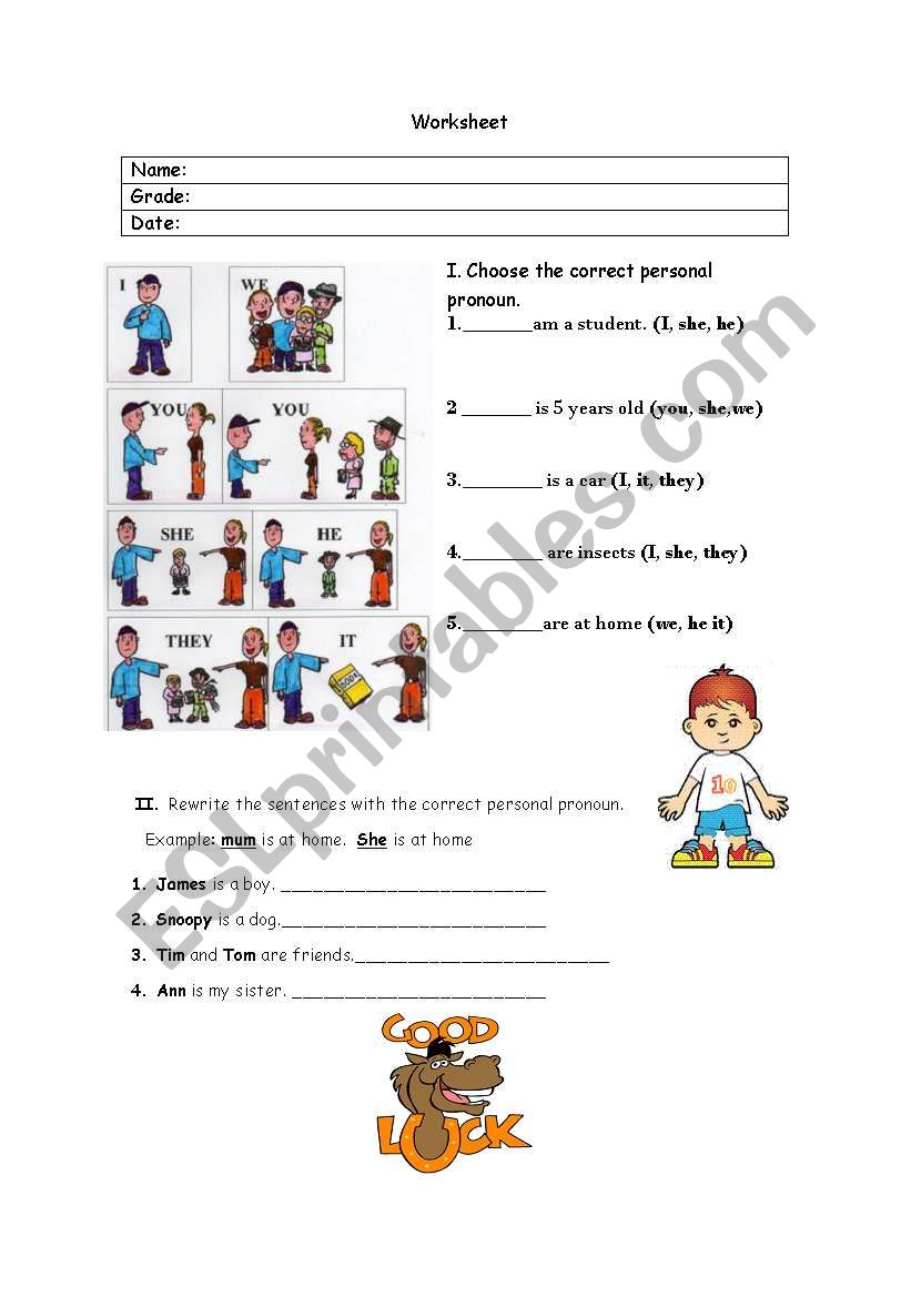 personal pronouns worksheet