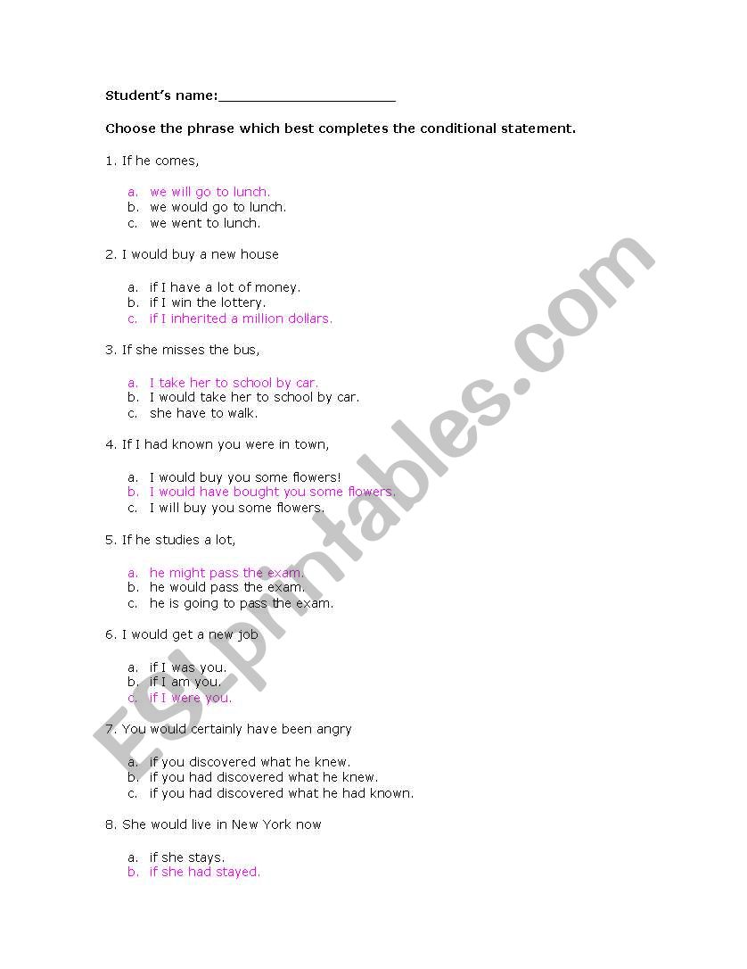 Conditionals worksheet