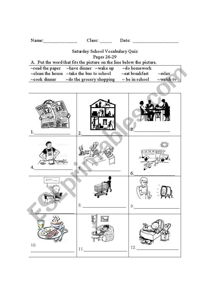 daily activities/ life events worksheet