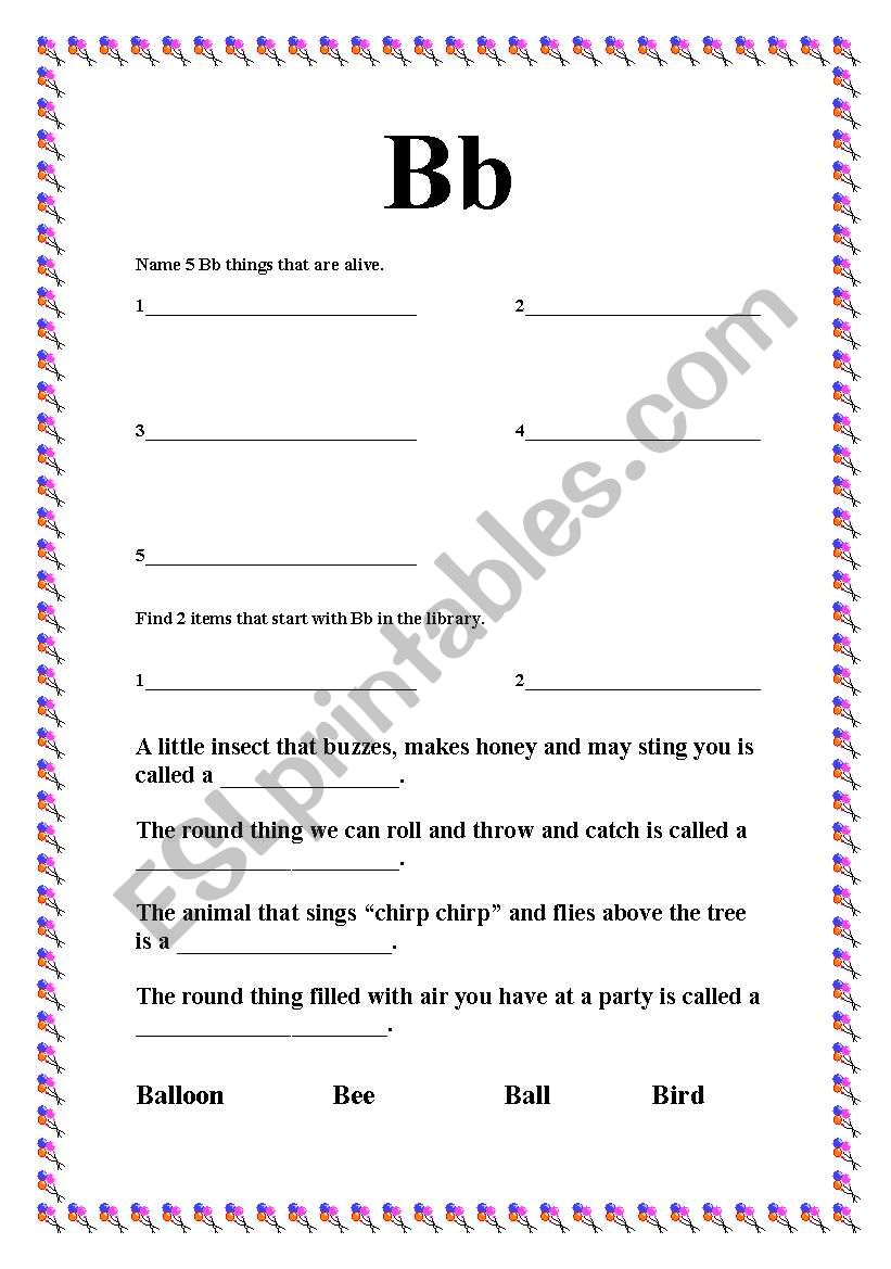 The Letter B worksheet