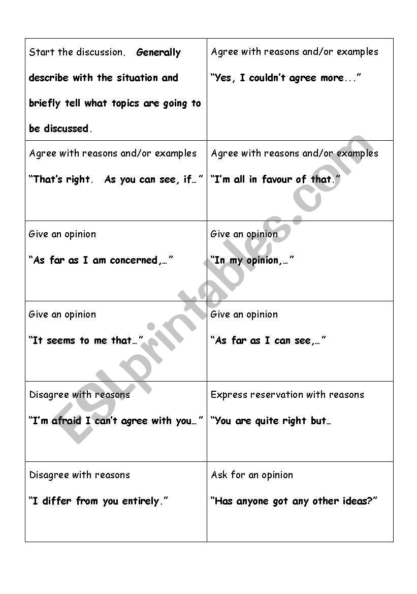 useful phrases for discussion worksheet
