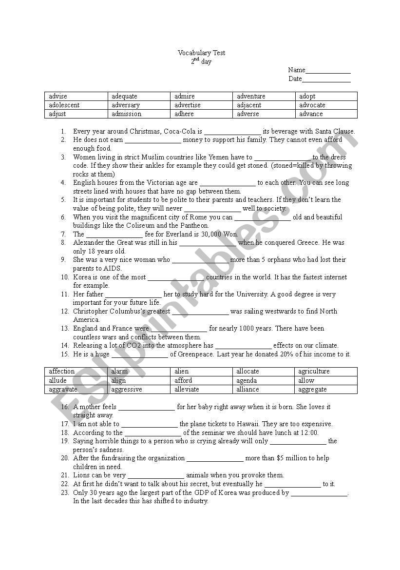 Vocabulary Test for LinguaForum Day 2