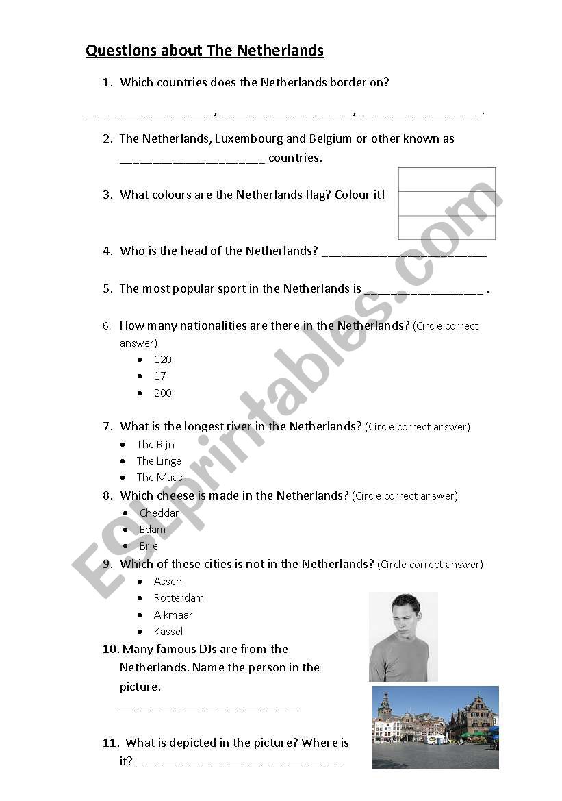 Quiz about netherlands worksheet