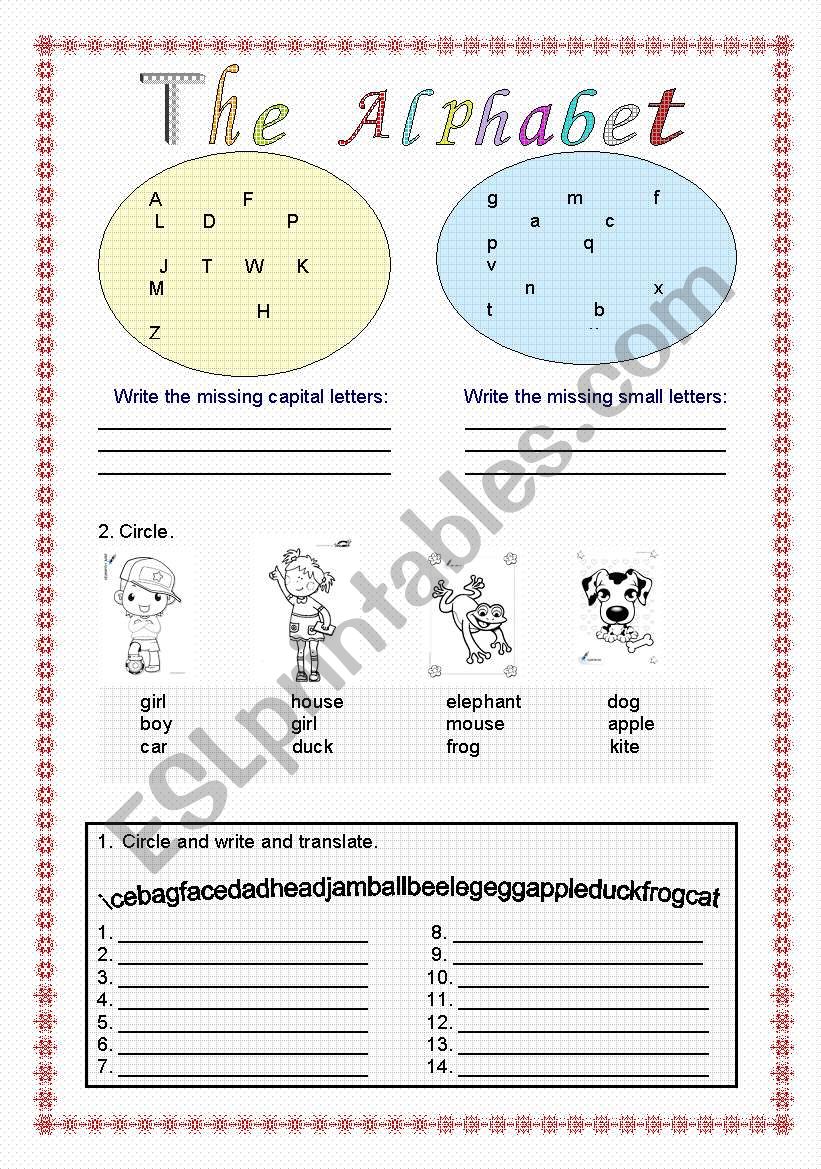 ALPHABET, NUMBER AND COLOUR worksheet