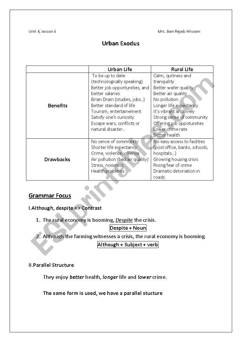 uraban exodus and migration worksheet