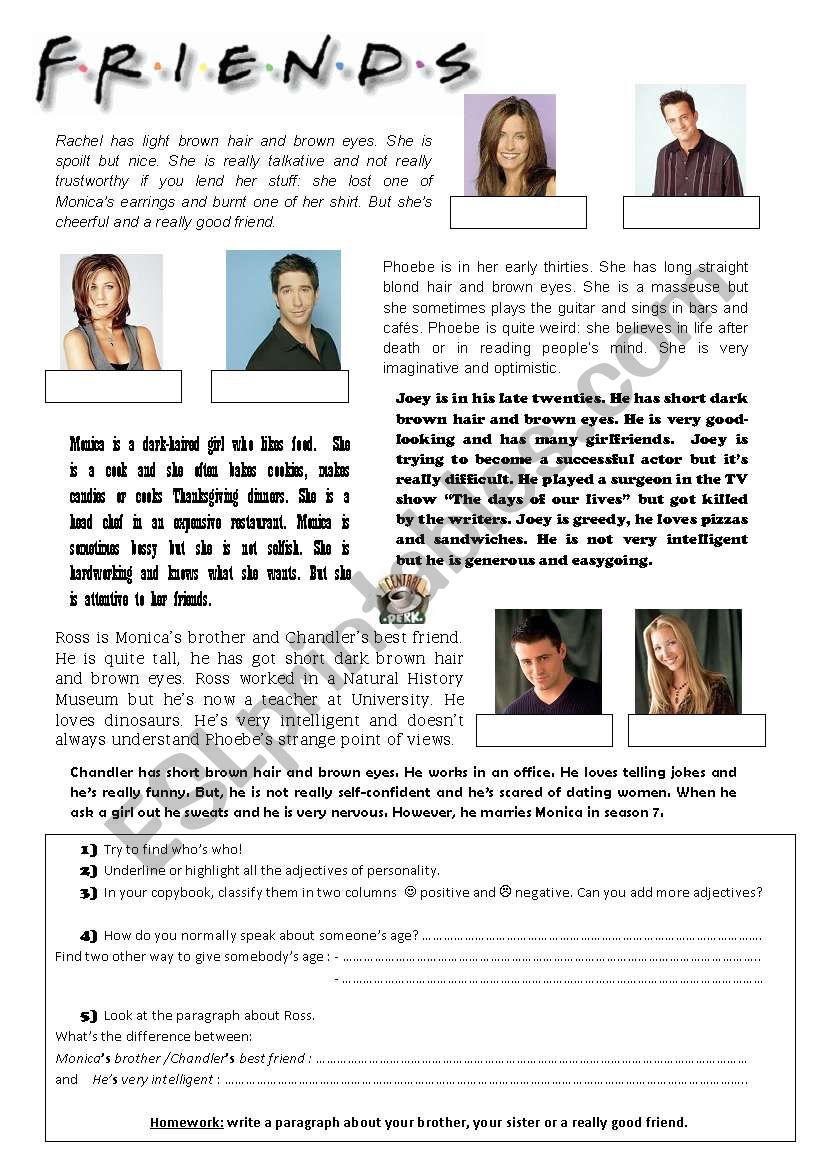 Friends - CharactersÂ´ description - Reading activity