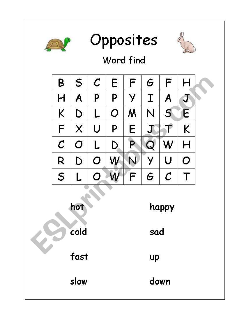 Opposites Word Find worksheet