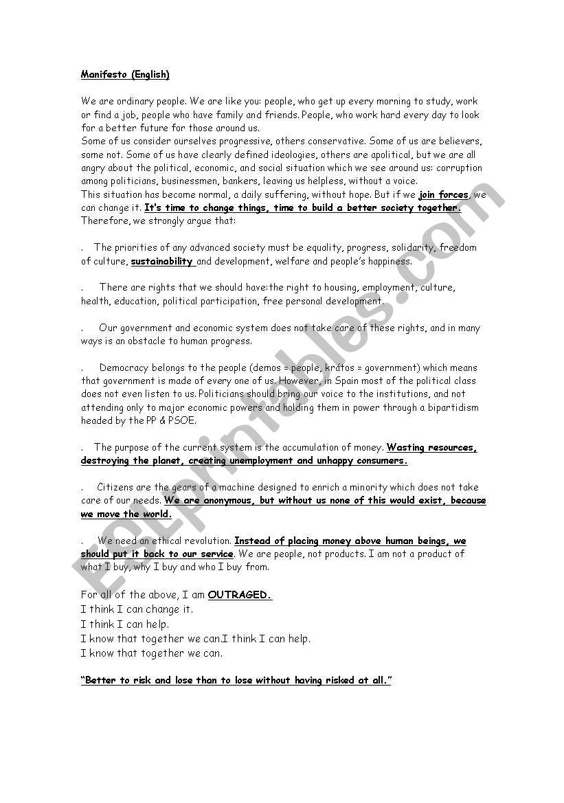 Spanish Revolution 2011 worksheet