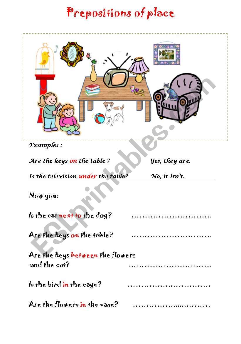 PLACE PREPOSITIONS worksheet