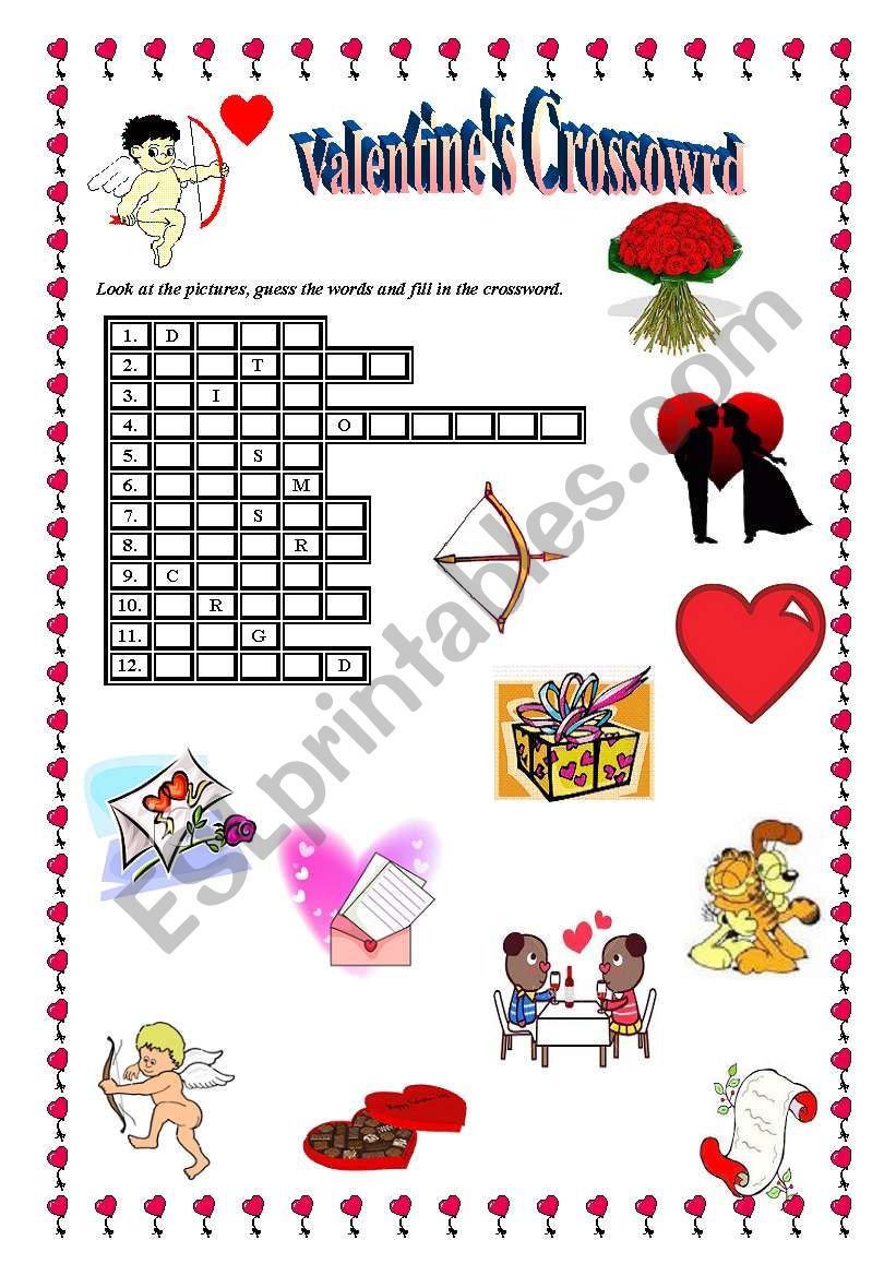 Valentines crossword worksheet