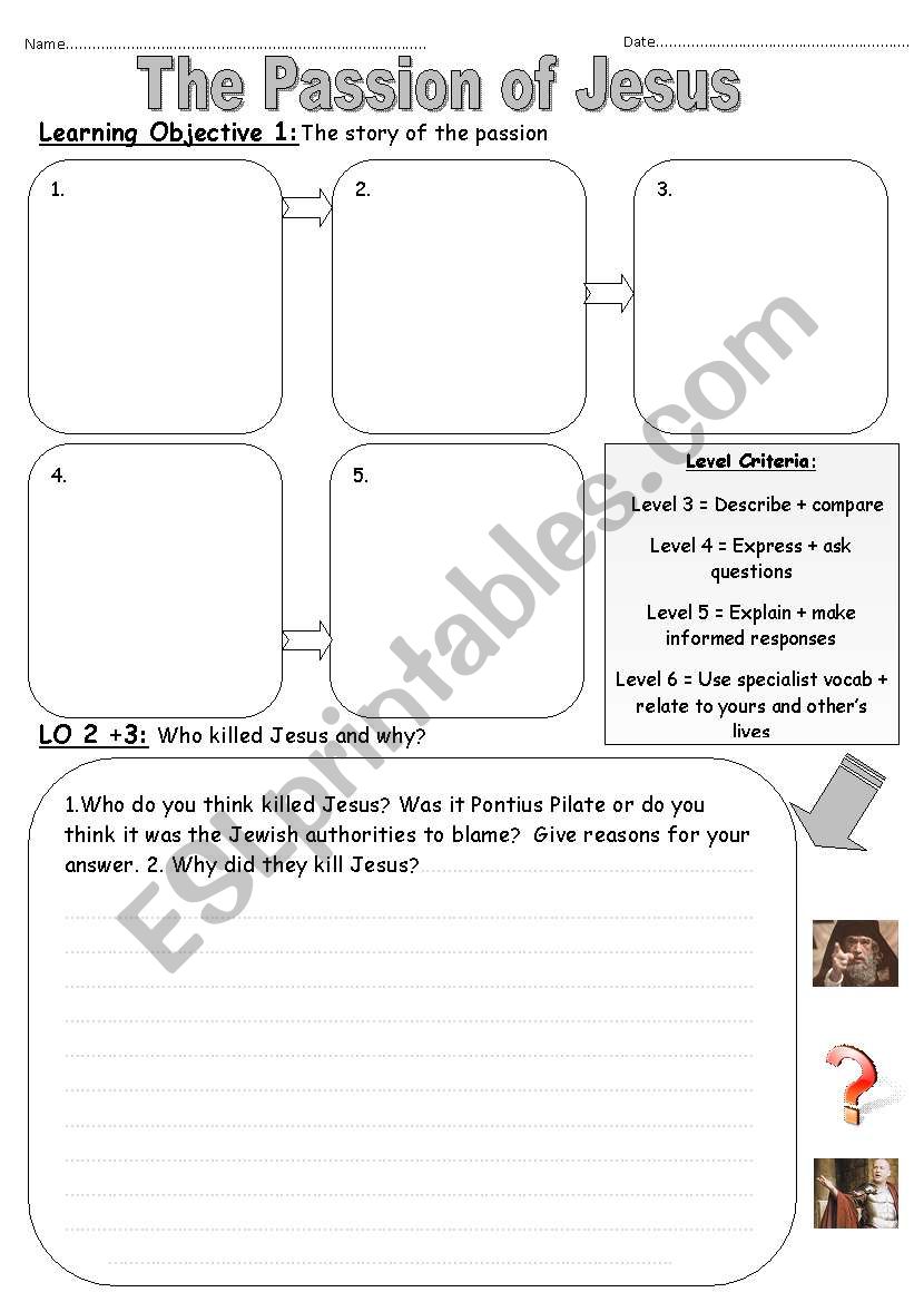 The Passion oj Jesus worksheet