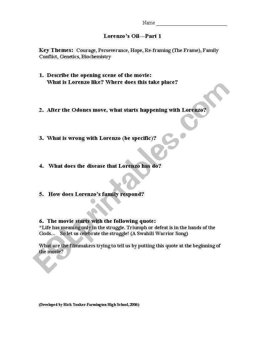 Lorenzos Oil worksheet
