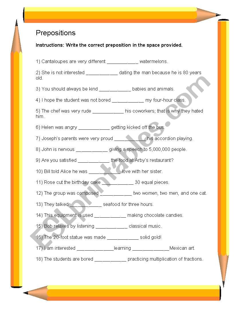 Prepositions worksheet