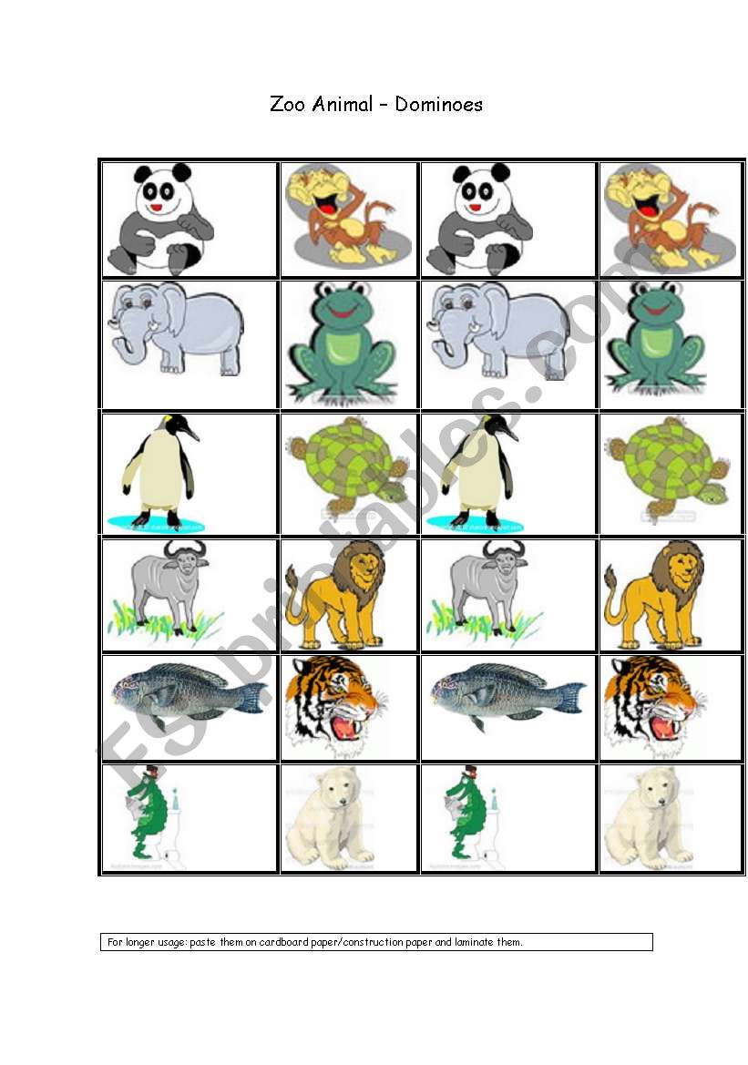 Zoo Animal Dominoes worksheet
