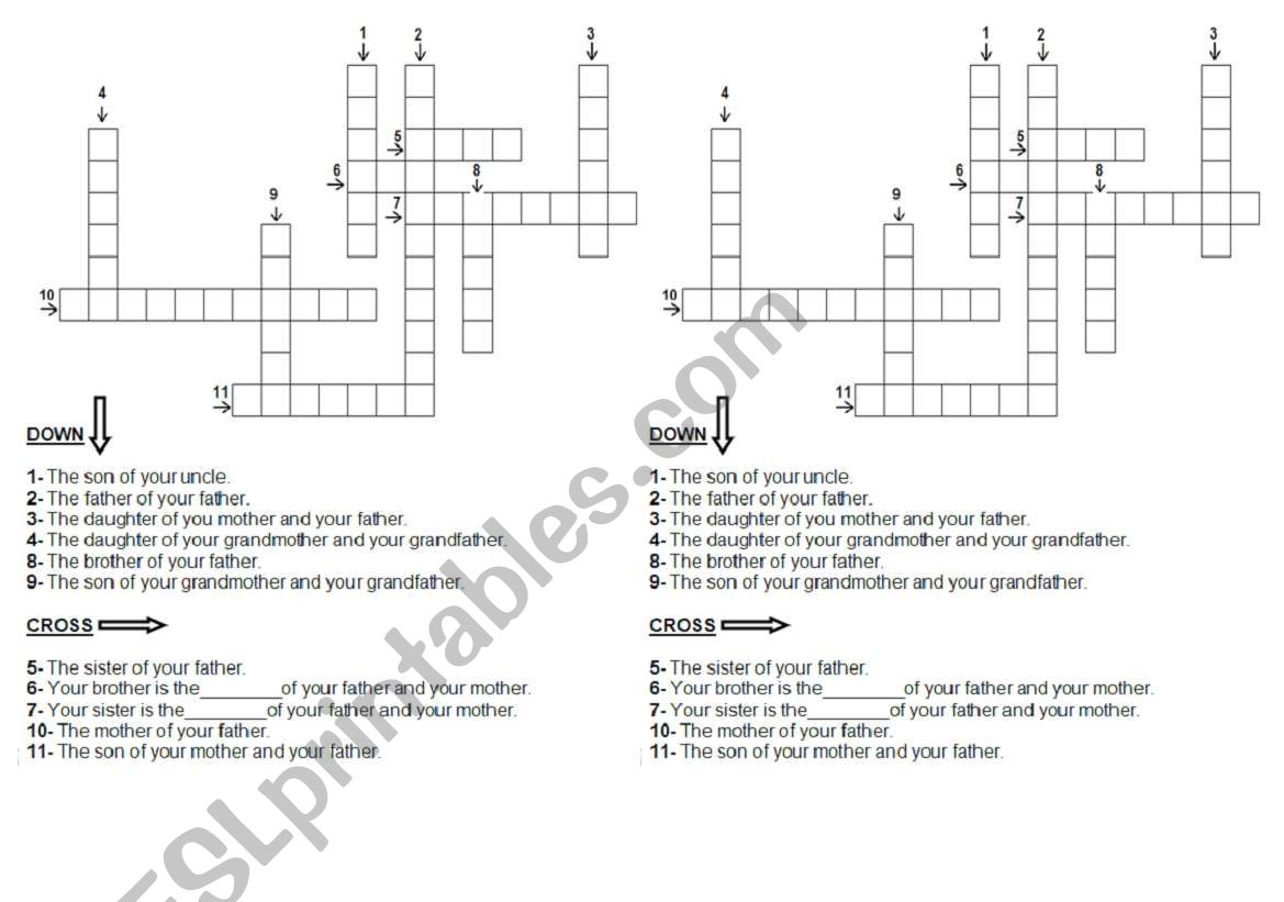 Family crossword worksheet