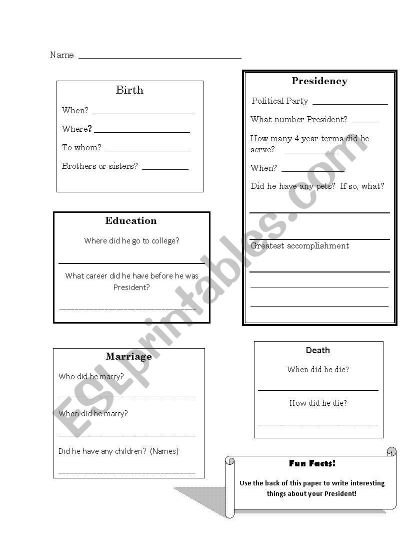 President Report graphic Organizer