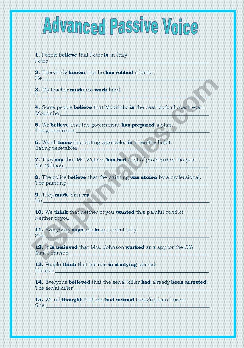 Advanced Passive Voice worksheet