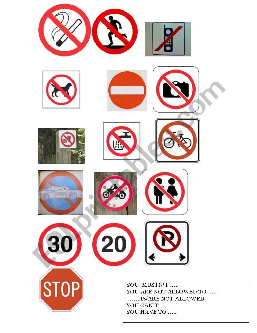 PROHIBITION SIGNS worksheet