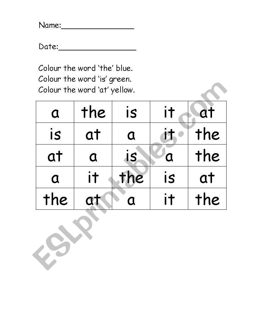 4 BASIC SIGHT WORDS EXERCISE worksheet