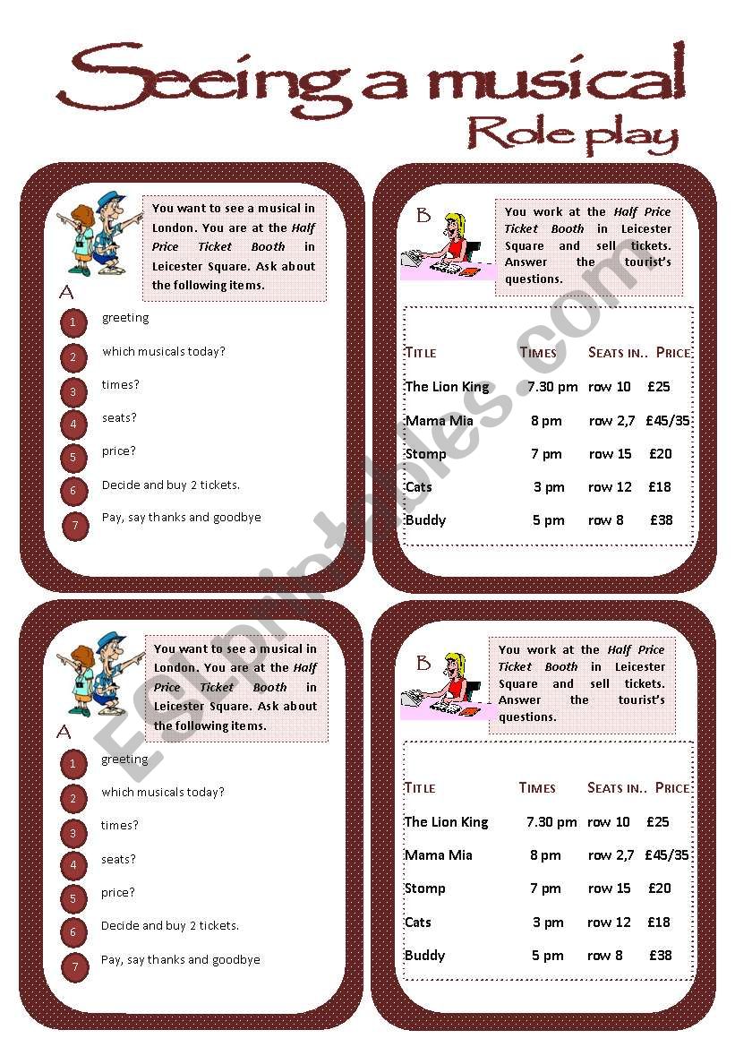 Role play cards series: Buying tickets for a musical