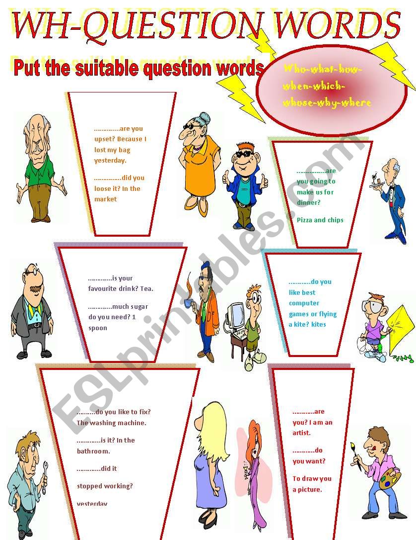 wh question words esl worksheet by nora85