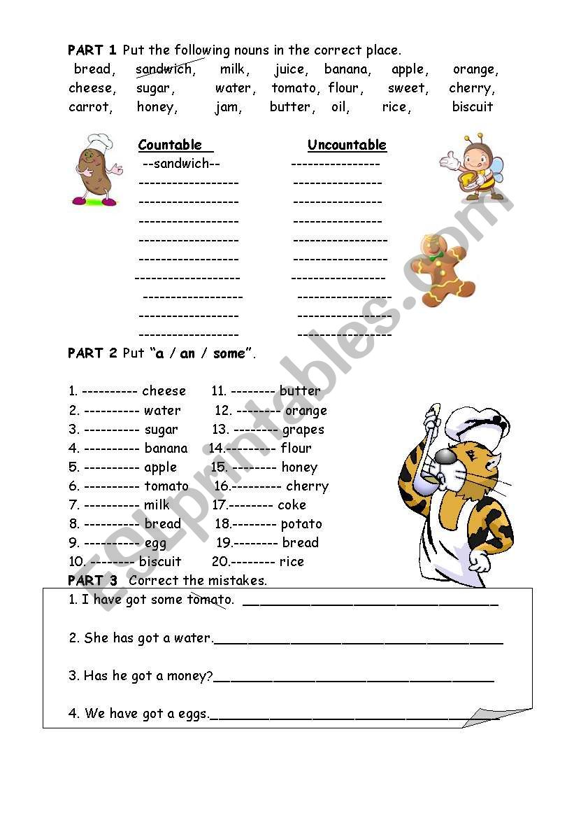 countable uncountable worksheet